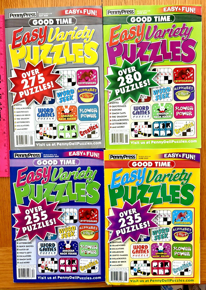 Lot of 4 PENNY PRESS GOOD TIME EASY VARIETY PUZZLES NEW w FREE SHIPPING Rtl $26+