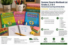 Summer Smarts Workbook Lot Grades 2 3 4 Homeschool Learning Activity Books