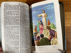 1960s Childs Holy Bible Book King James Vivid Color Illustrations Distressed