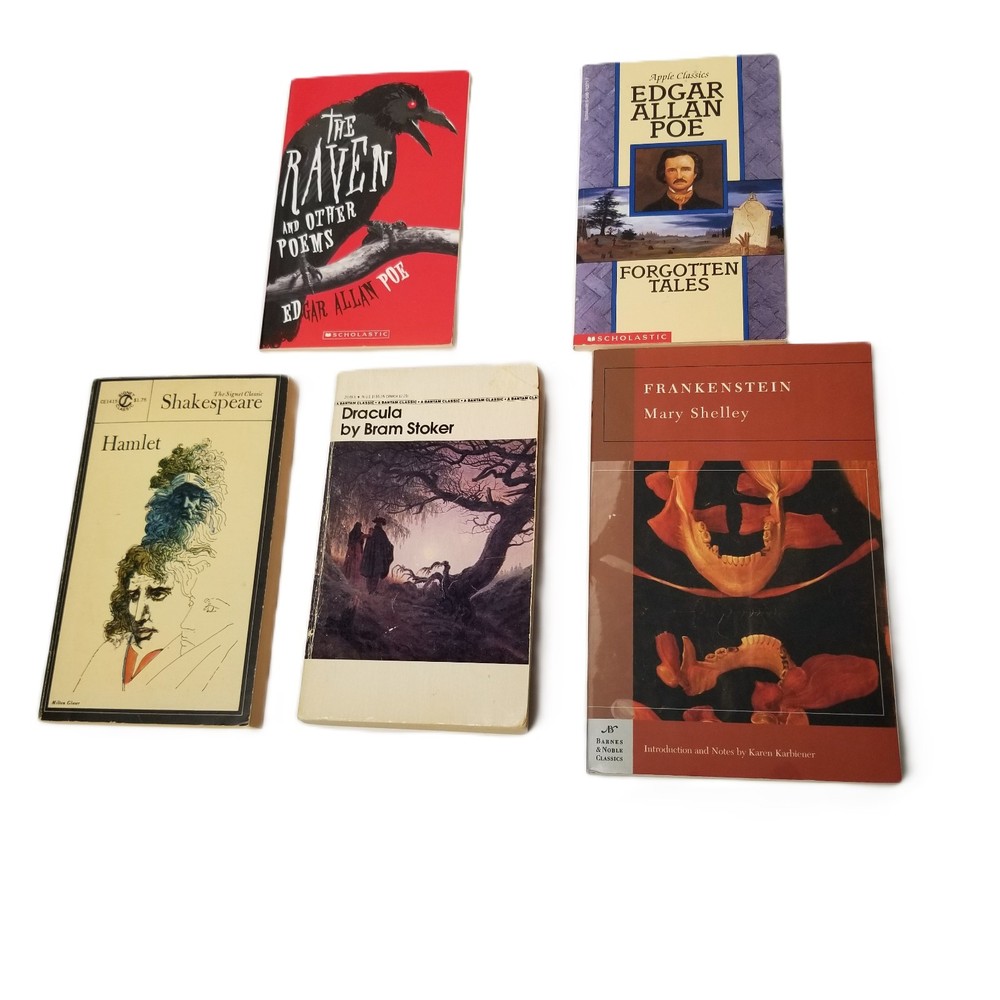 Gothic Classics Book Lot 5 Dracula Frankenstein Hamlet Edgar Allan Poe