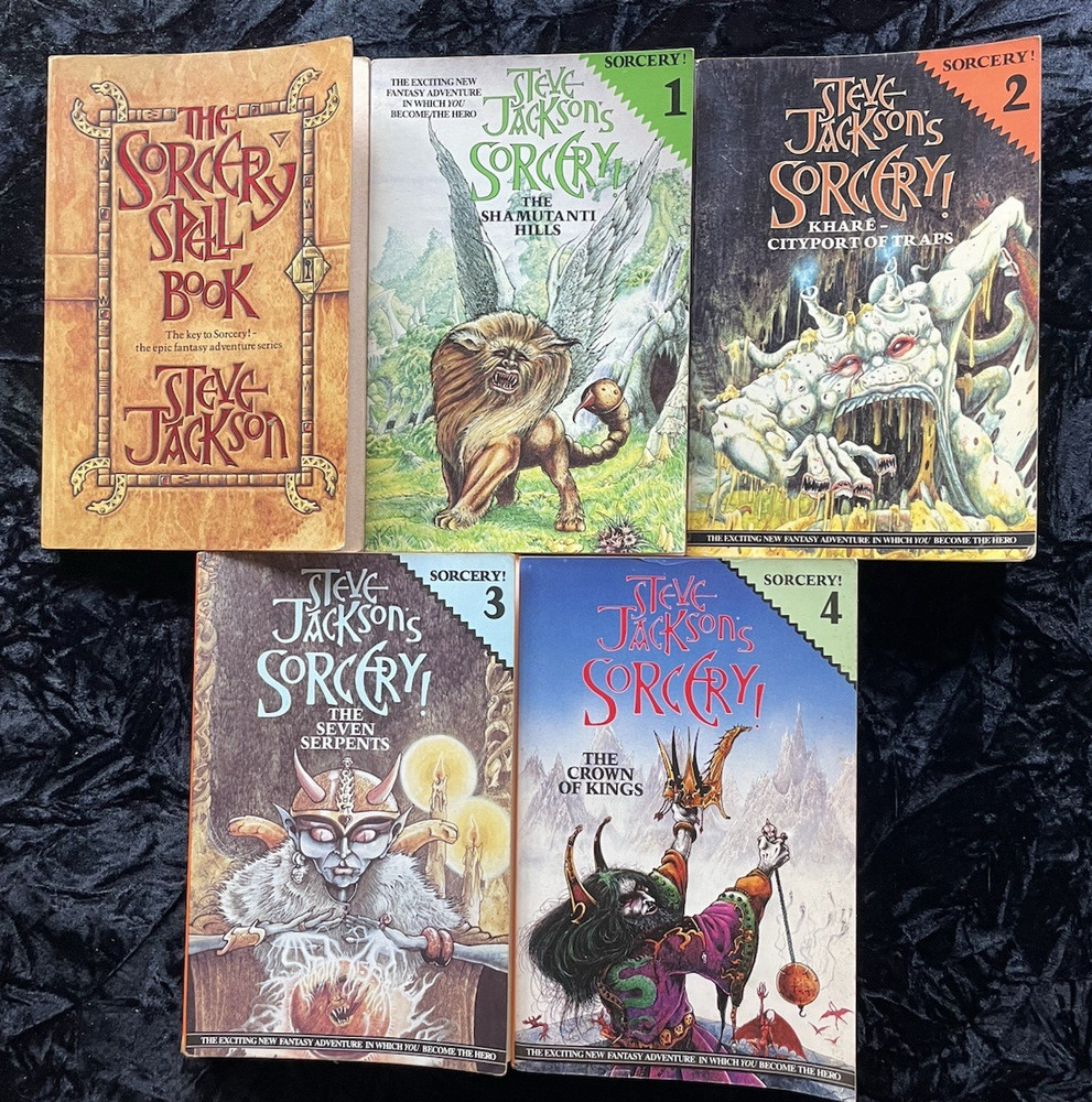 Lot of 5 Sorcery! Books 1-4 + The Sorcery Spell Book | Steve Jackson | TPB