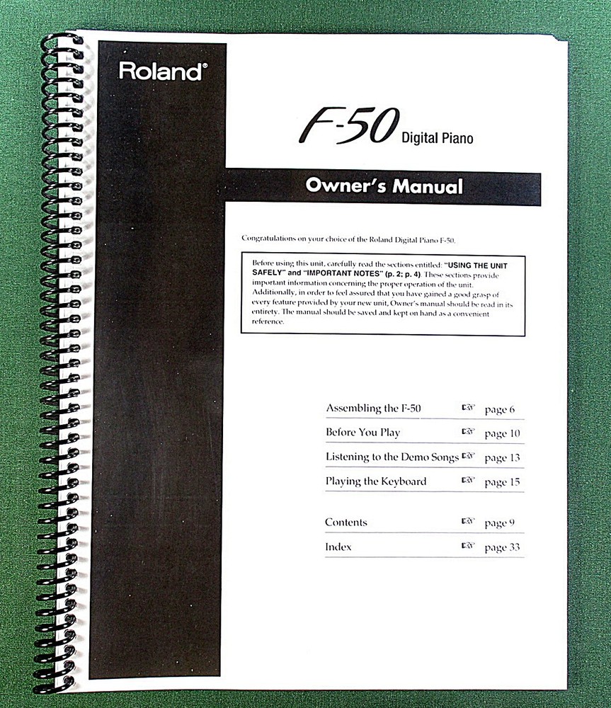 Roland F-50 Owner’s Instruction Manual: 36 Pages & Protective Covers!