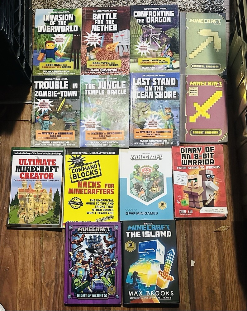 Lot of 14 Minecraft Books Video Game Guides Chapter Novels Diary 8 Bit Warrior