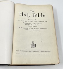 Holy Bible 1944 WW2 Era Concordance National Bible Press Large Print W/ Inserts