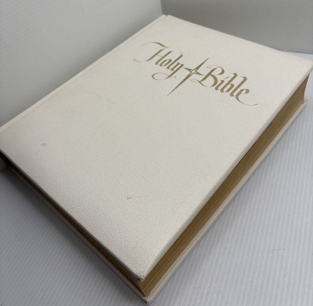 Vintage Large Holy Bible King James Version White Gold Gilt Page Edges