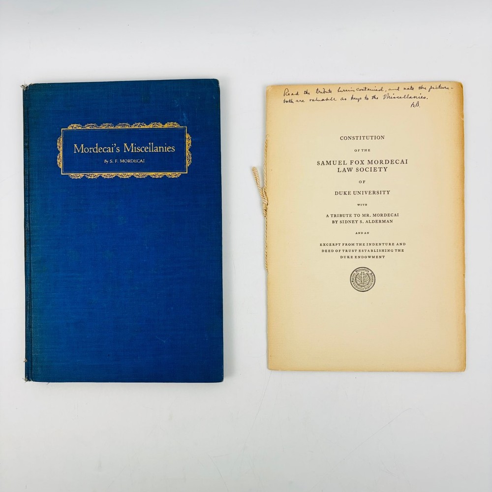 1931 Mordecai’s Miscellanies Duke Law Founding Dean SIGNED Association Copy
