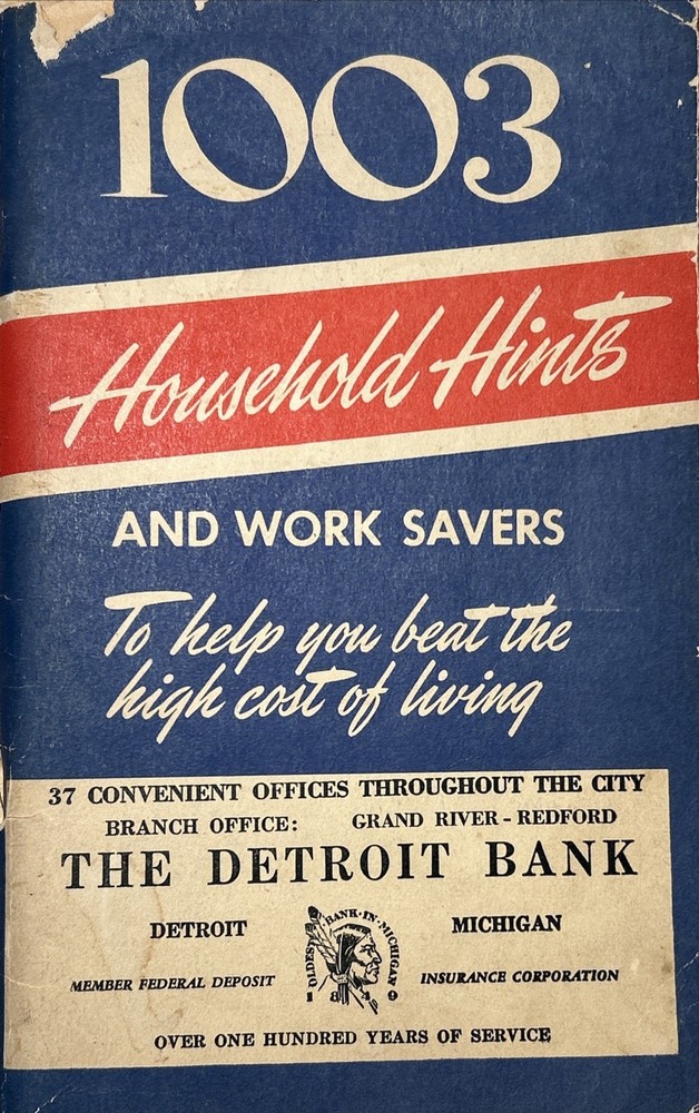 The Detroit Bank Vintage 1950s 1003 Household Hints Booklet Bank Promo