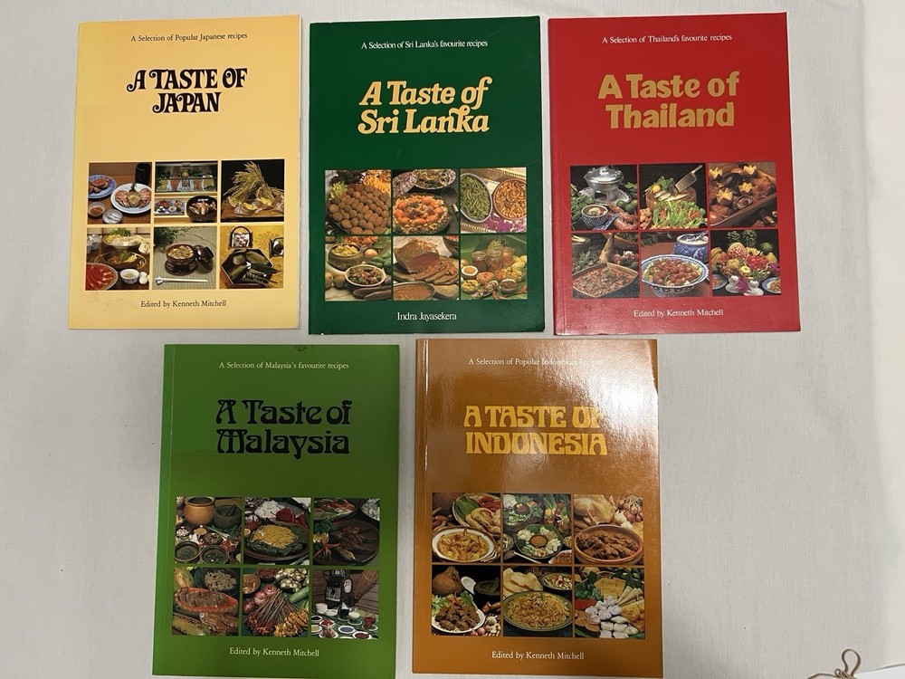 5 Asian cookbooks by Kenneth Mitchell: Japan, Sri Lanka, Thailand, Malaysia, Ind