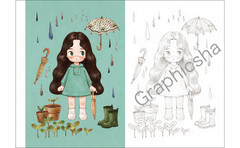 Little Forest Girl’s Coloring Postcard Book /Japanese Anime Illustrations Art