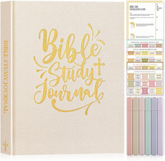 Linen Bible Study Journal for Women with Tabs, Highlighters & Church Notes