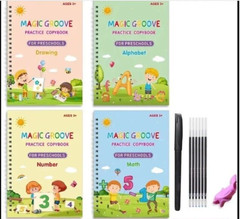 4Pc Groove Books for Kids,Magic Practice,Reusable Handwriting Workbook Kids 3+