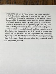 Lectures On Tumor Pathology By James Ewing M.D. Cornell University in 1934, Rare