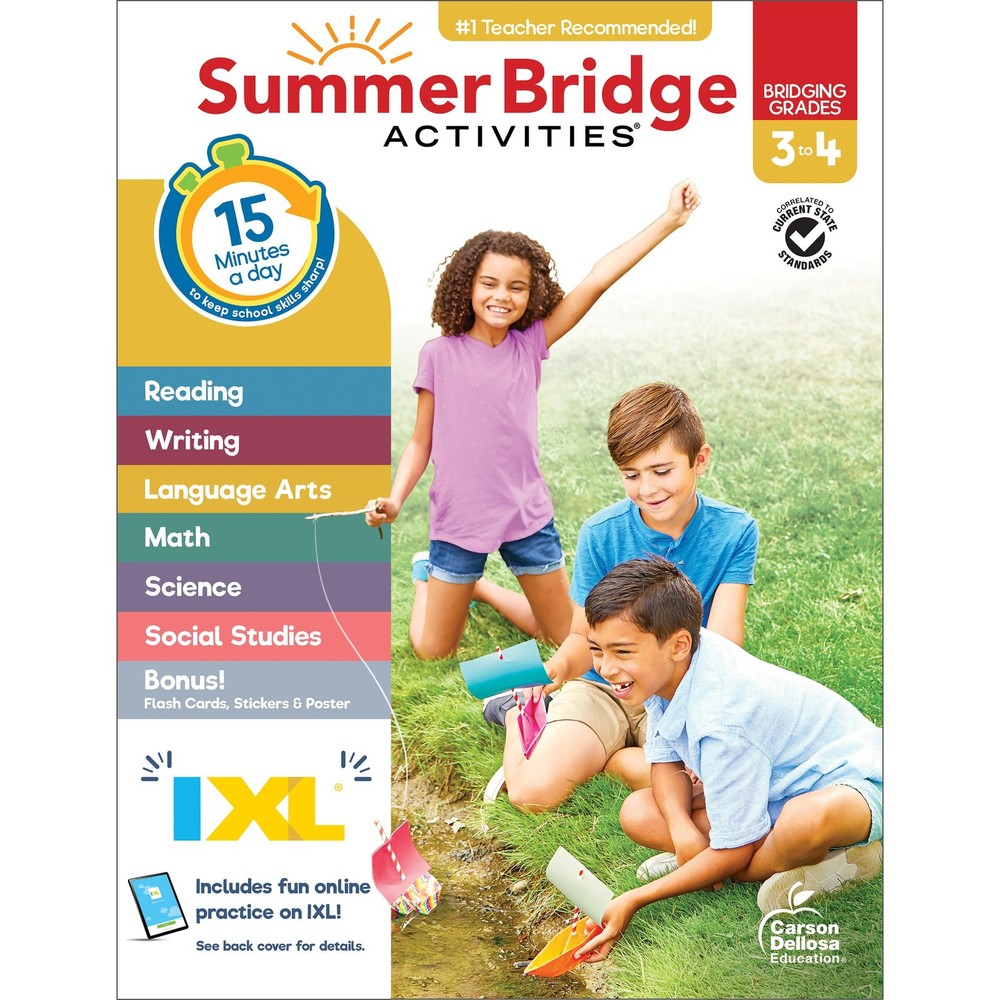 Summer Bridge Activities 3rd to 4th Grade Workbook, Activity Book With Math,…