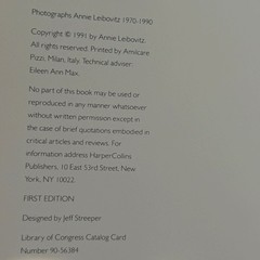 Annie Leibovitz Photographs 1970-1990 First Edition Printing Hardcover Book 1991