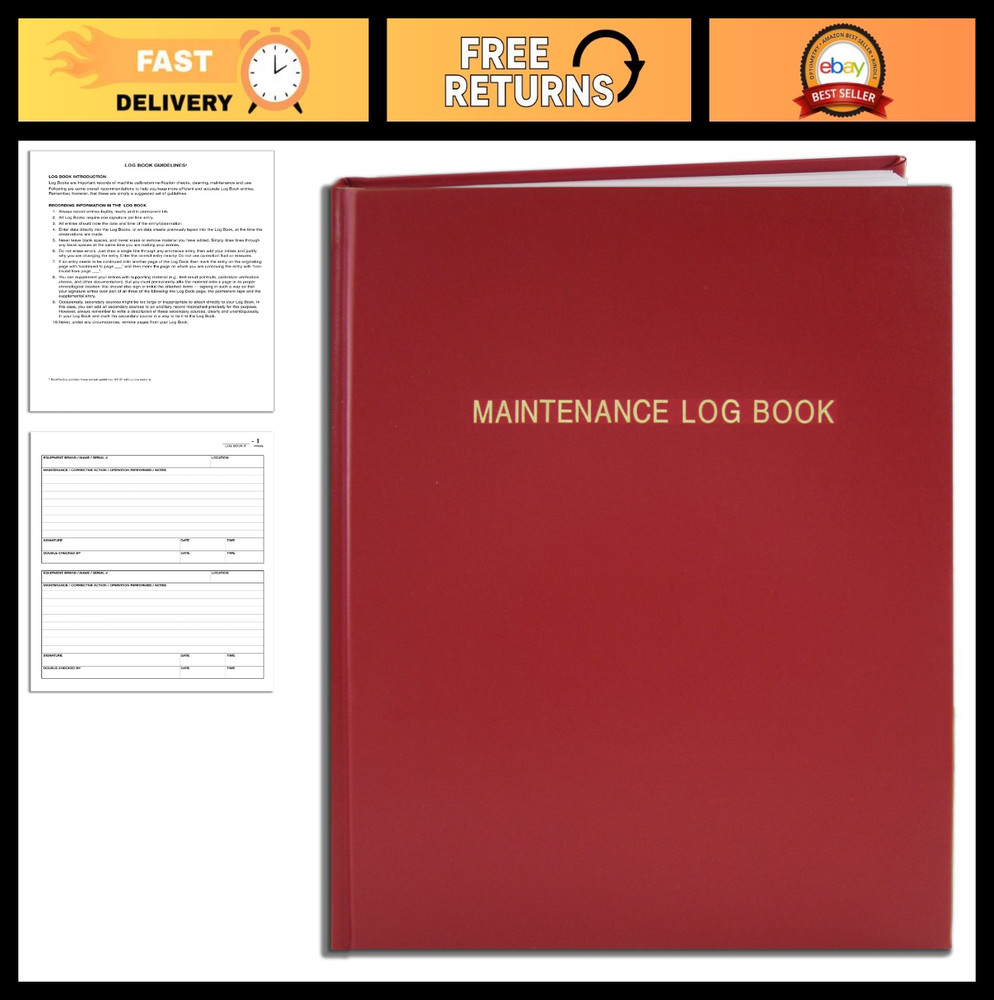 Maintenance Log Book – 120 Pages, 8″x10″, Red Leather Cover, Hardbound Journal