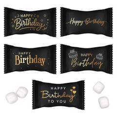 Happy Birthday Buttermints Candy 100 Count 13 Oz. Black and Gold Individually Wr