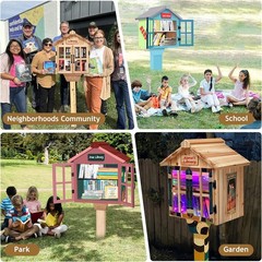Little Library Box Outdoor Free Library Kit, Updated Double Doors Literature Lit