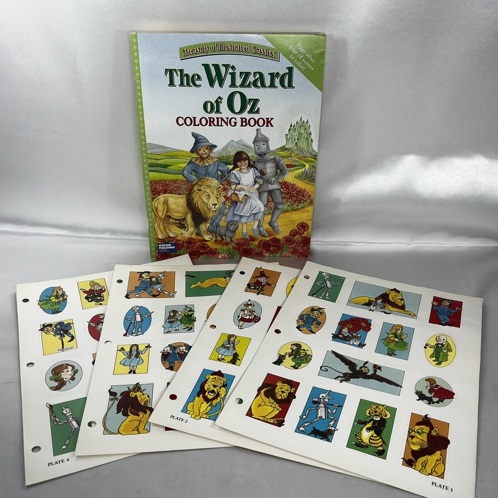 The Wizard Of Oz Coloring Story Book 4 Sheets Color Stickers