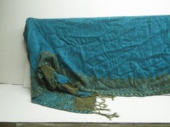 Unbranded Used Teal Tapestry Scarf With Fringe Details Blue Gold Rich Colorful