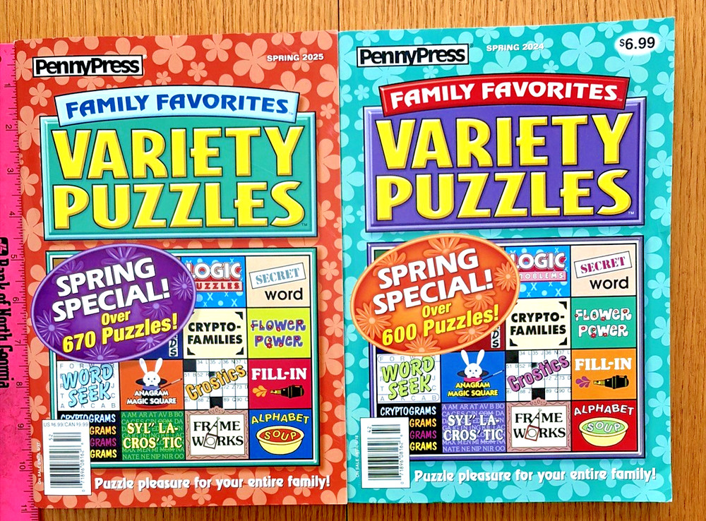 Lot of (2) Penny Press Family Favorites Variety Puzzles Books Unsolved Free Ship