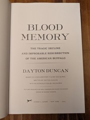 Blood Memory American Buffalo Dayton Duncan Ken Burns 1st Ed Hardcover 2023