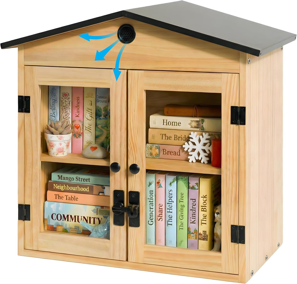 Little Library Box Outdoor Kit – Solid Wood Free Little Library with Metal Roof