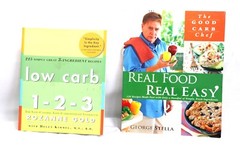 Lot of 2 Books Low Carb 1-2-3, Rozanne Gold & Real FOOD REAL EASY, George Stella