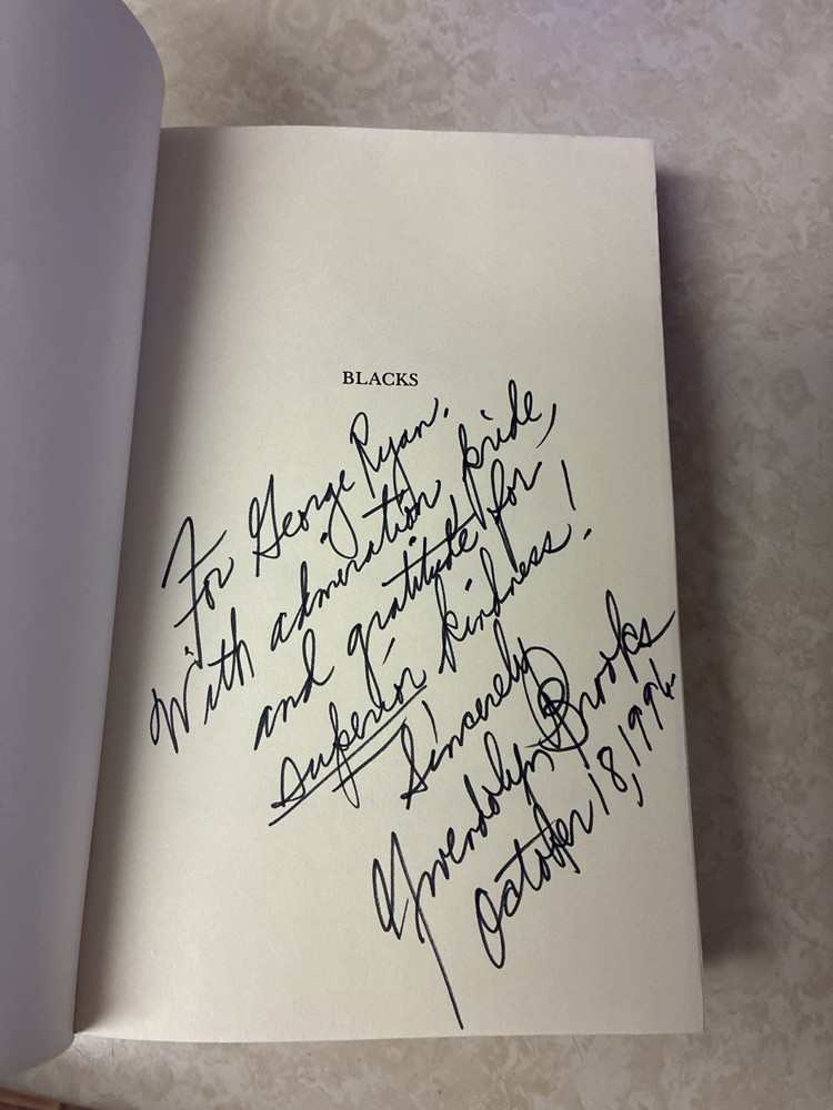Blacks by Gwendolyn Brooks Historic Signed and Inscribed to IL Gov George Ryan