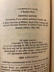 A Glorious Way To Die by Russell Spurr. A Bantam Book.