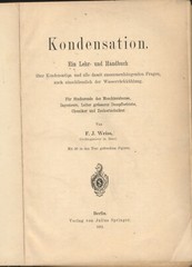 1901 Antique Book, Kondensation by Weiss, Heat cycles, steam engines, German  