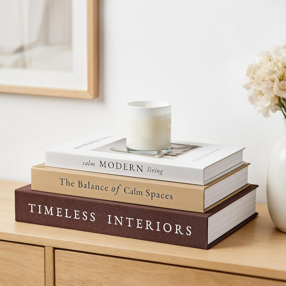 Beautiful Decorative Books, Set of 3 Stackable Fake Books for Coffee Table, Shel
