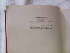 Cry, the Beloved Country – A Novel By Alan Paton (1950, Charles Scribner’s Sons)