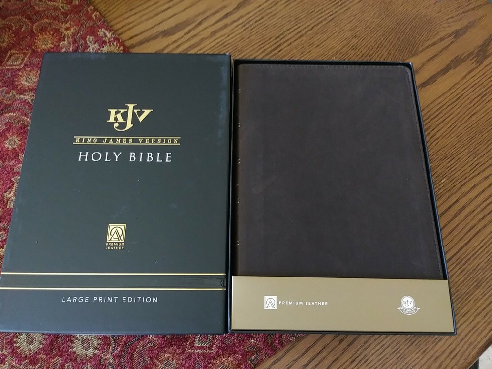 KJV Genuine Leather Brown Bible Thinline Large Print Thumb Indexed Cowhide NEW