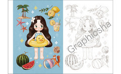 Little Forest Girl’s Coloring Postcard Book /Japanese Anime Illustrations Art