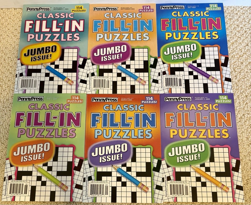 Lot Of Six New Penny Press Classic Jumbo Issue Fill In Puzzle Books