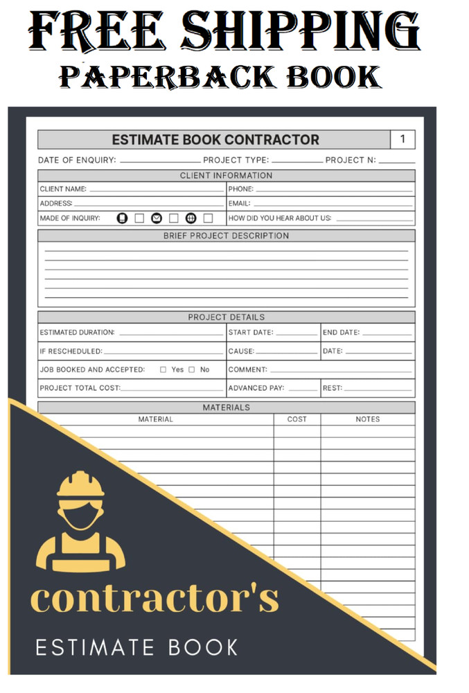 Estimate Book Contractor: Job Estimate Quote Record Book With Client Contact Log