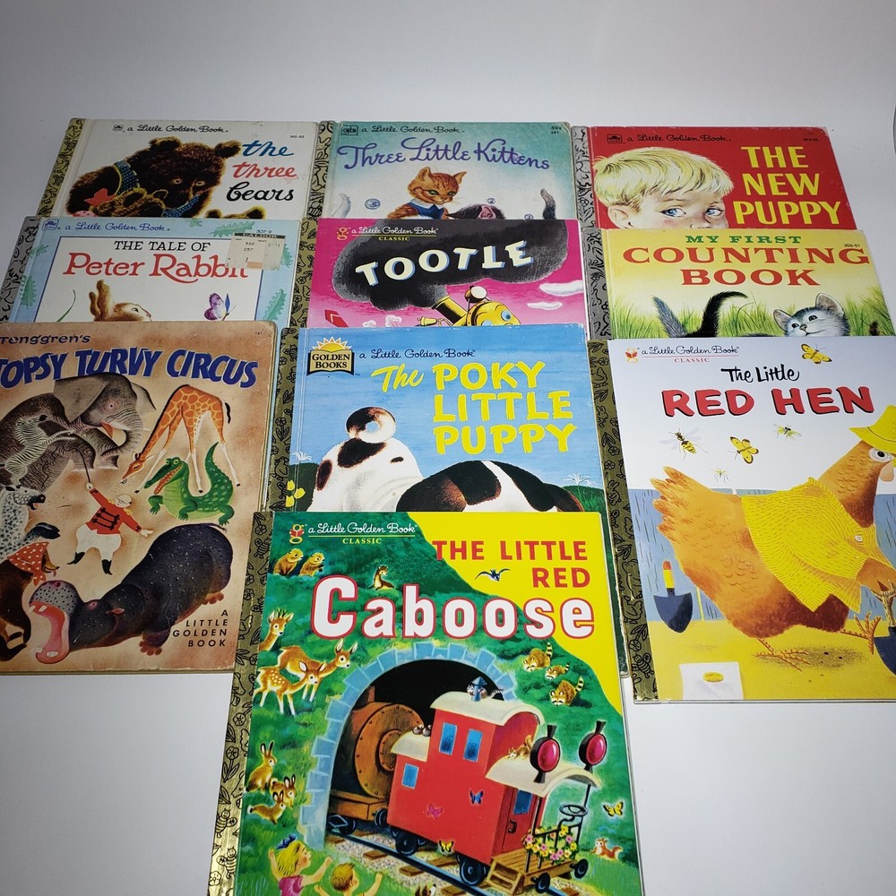Lot of 10 Little Golden Books HC 1940s – 1980s Red Caboose Kittens Puppy Tootle