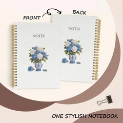 Spiral Notebook Journal Chinoiserie Hydrangea Floral Hardcover 5.5×8.3in