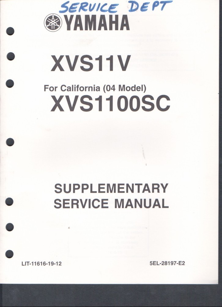 Yamaha XVS11V XVS1100SC Supplementary Service Manual LIT 11616-19-82 MN1724