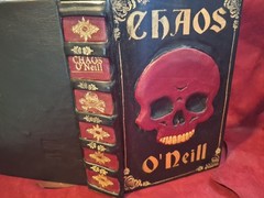 Chaos-Tom O’Neill-FORE EDGE PAINTING Leather Red Gold Skull One-of-a-Kind Manson