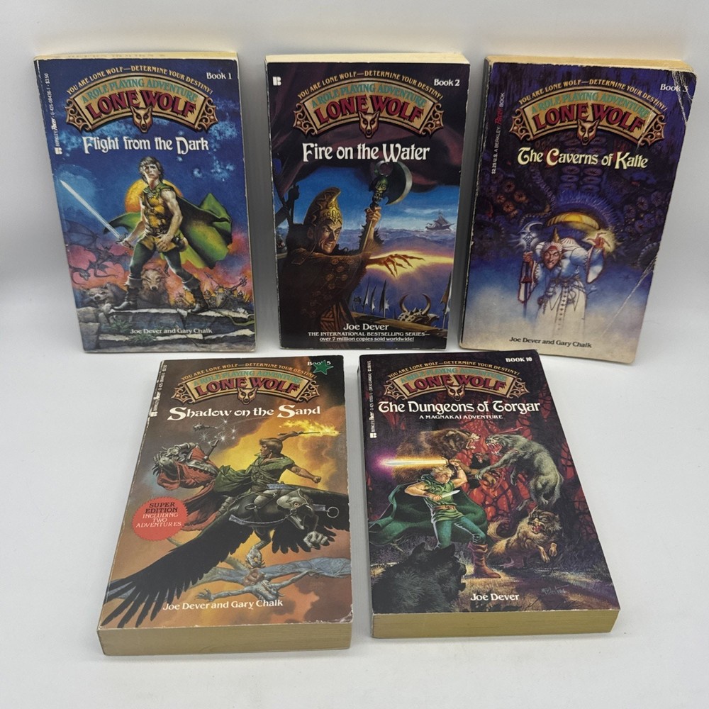 LOT OF 5 LONE WOLF BOOKS – ROLE PLAYING ADVENTURE BOOK 1, 2, 3, 5, 10 – RARE HTF
