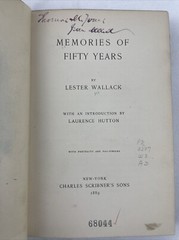 Memories of Fifty Years Lester Wallack Charles Scribner’s Sons 1888-1889