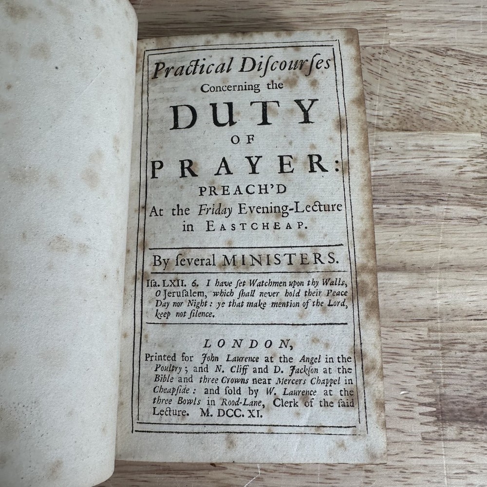 Duty of Prayer 1711 Sermons by Several Ministers Antique Religious Book
