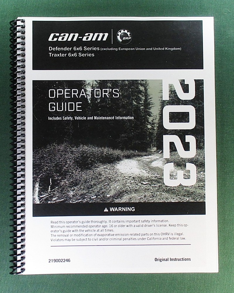 2023 Can-Am Defender 6X6 XT HD10 Owner’s Manual: 232 Pages & Protective Covers
