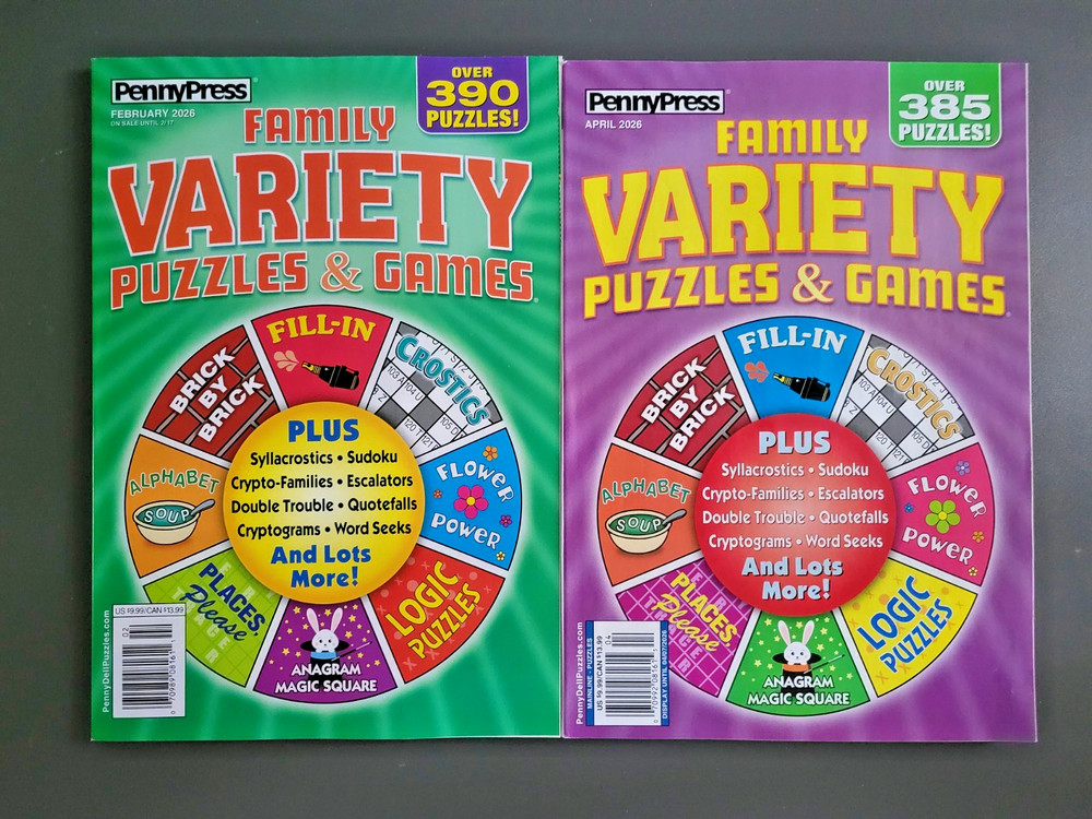 Lot of 2 Family Variety Puzzles & Games by Penny Press – Over 385 Puzzles Each!