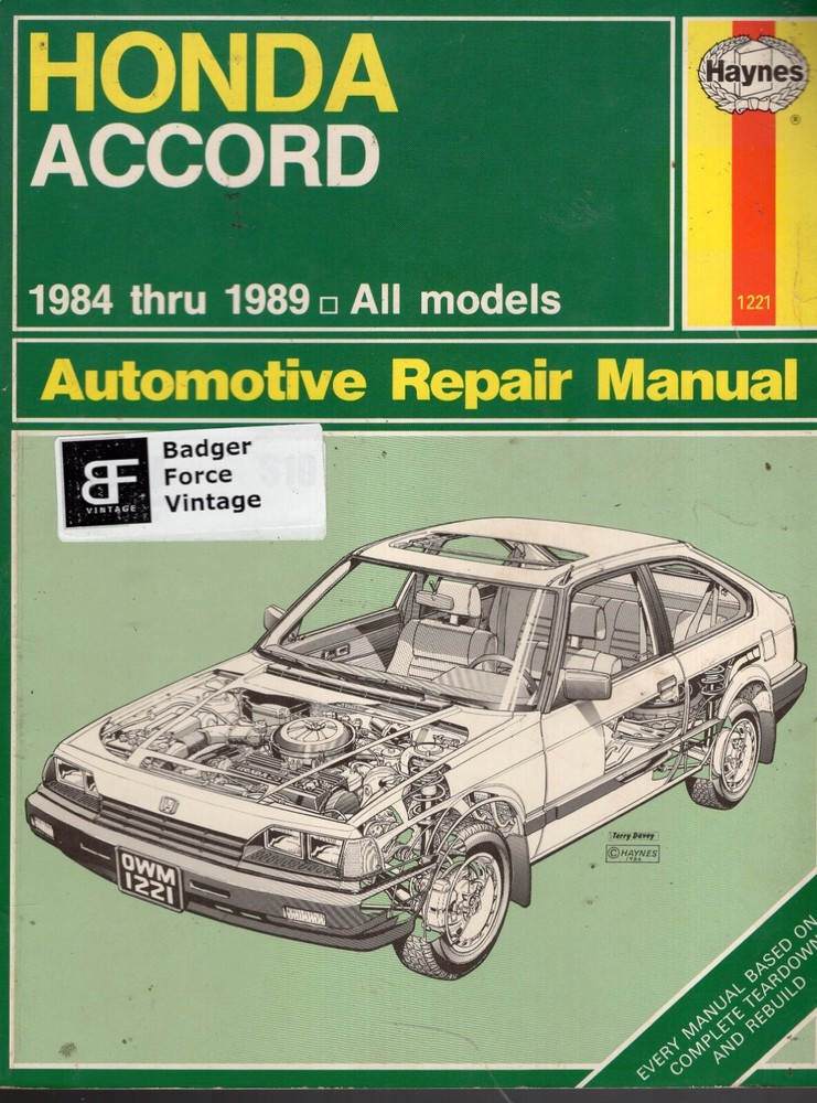 HAYNES Honda Accord 1984 thru 1989 Automotive Repair Manual 42011 (1221) MN1026