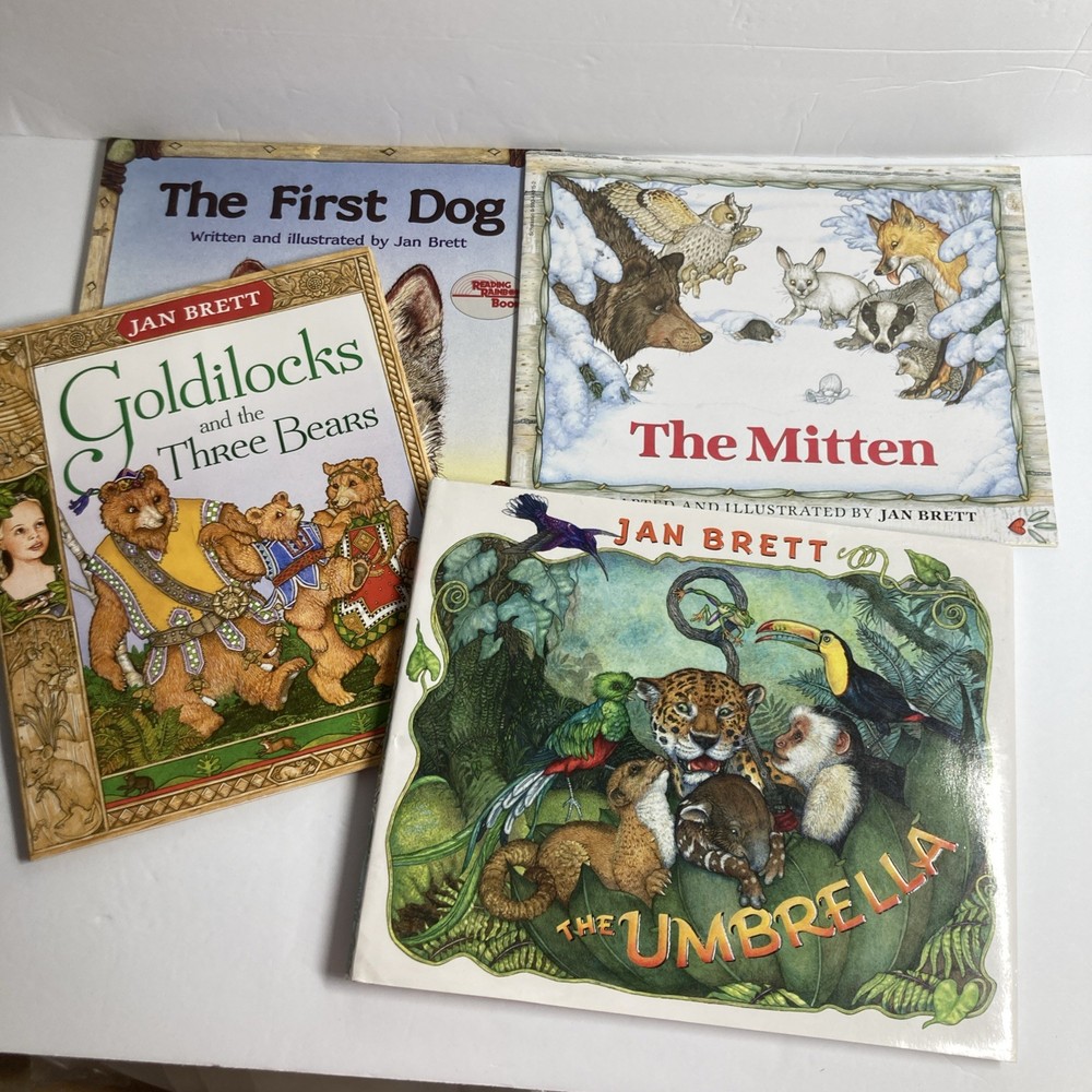 Jan Brett Books Lot of 4: Mitten, Umbrella, Goldilocks, First Dog Paperback