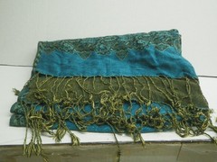 Unbranded Used Teal Tapestry Scarf With Fringe Details Blue Gold Rich Colorful