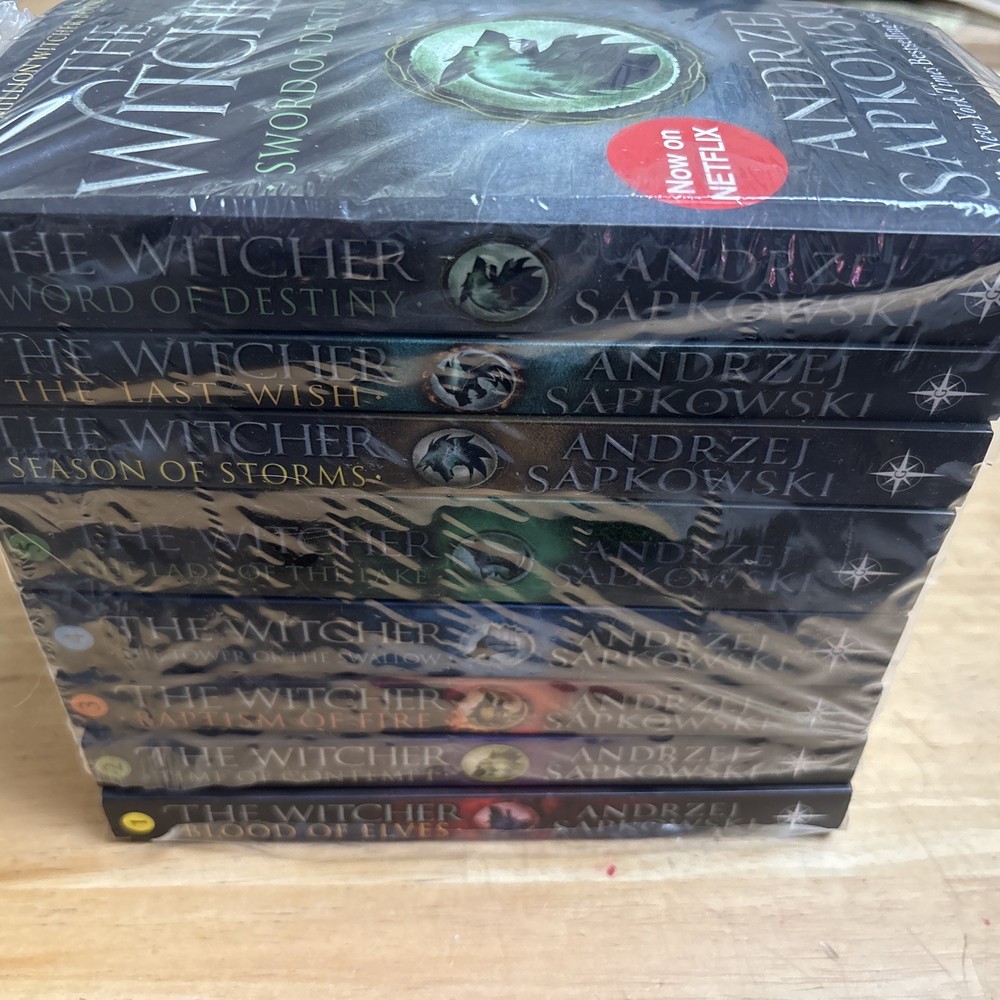 The Witcher Boxed Set, Andrzej Sapkowski, 8 books, Complete Series. Package Torn