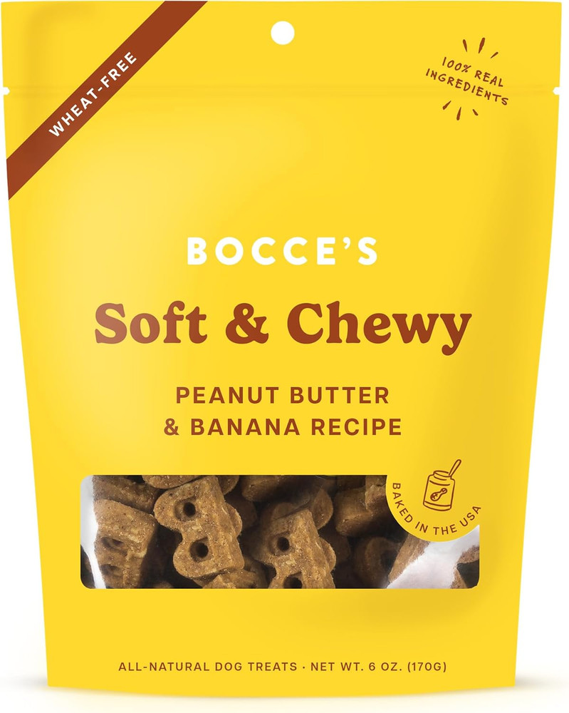 Bocce’s Bakery Oven Baked PB & Banana Recipe Treats for Dogs, Wheat-Free, 6oz